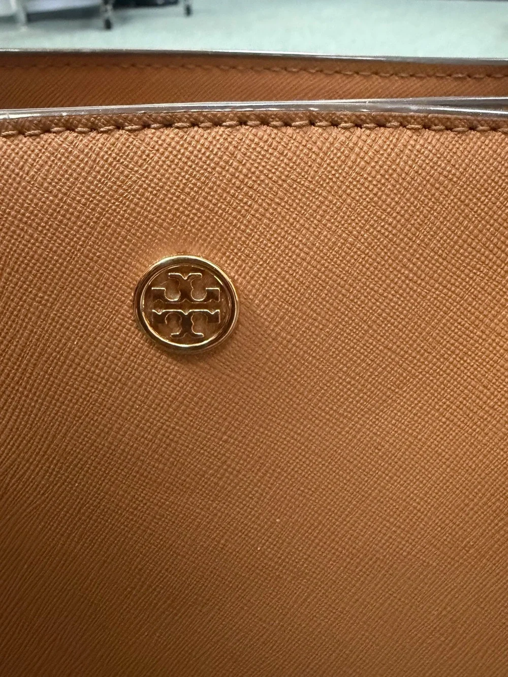 Tory Burch Caramel Leather Tote with Gold Logo